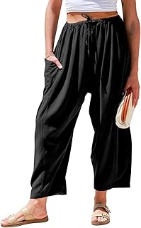 TARSE Womens Linen Wide Leg Pants Casual Loose Drawstring Summer Beach T...