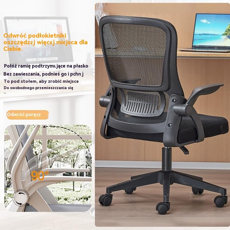 Ergonomiczne Krzesło Biurowe do Domu z Oddychającej Siatki - Wysoki Tył z Regulacją Wysokości,Obrotowe z Podnoszonymi Podłokietnikami i Wsparciem Lędźwiowym(Czarny)