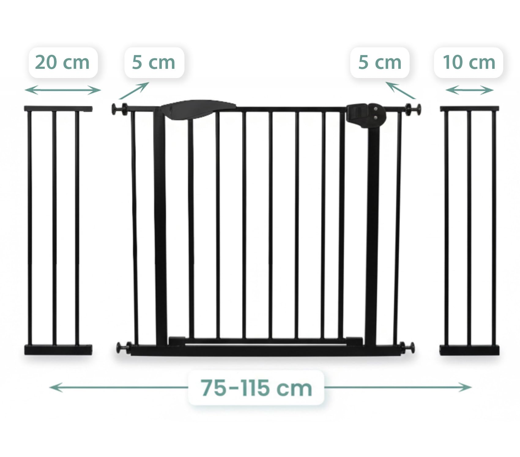 Blocco di sicurezza per scale e porte, larghezza regolabile 75-115 cm, apertura con una sola mano, apertura bidirezionale, 4 punti di fissaggio, doppio blocco, nero