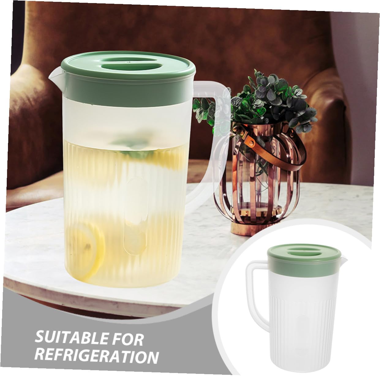 Jarra de Agua para Nevera 24 L con Tapa Resistente al Calor Grande Color Verde Matcha Recipiente para Bebidas Frías y Calientes Adecuado para Cocina y Uso Diario