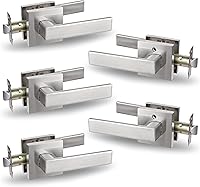 Vista 23 de USHTL01-SN-BK-6P - Manija cuadrada de privacidad para puerta de níquel cepillado sin llaves para dormitorio o baño, USHTL01-SN-BK-6P