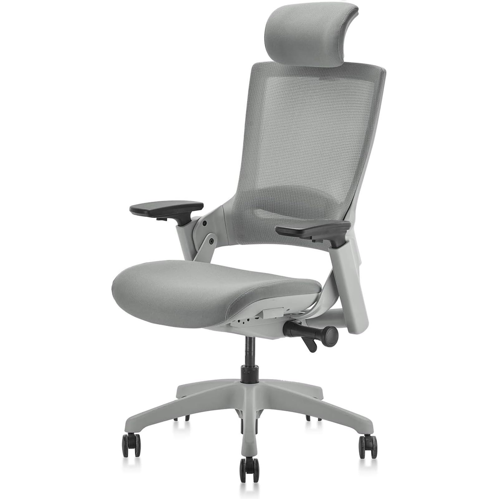 CLATINA Ergonomic High Swivel Executive Chair Fabric Mesh Office Tables Chair with Adjustable Height Head 3D Arm Rest Lumbar Support and Upholstered Back for Home Office Conference Gray