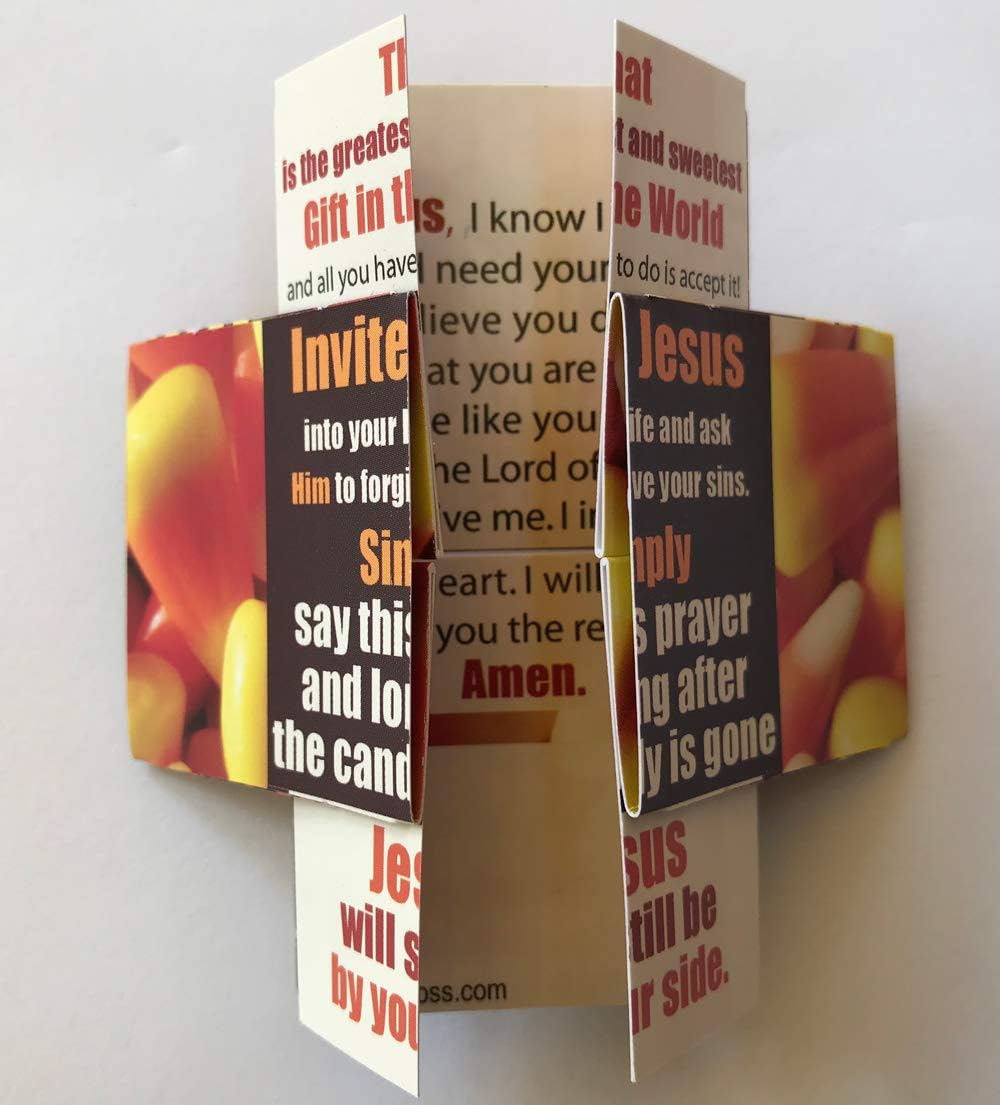 Memory Cross Halloween Gospel Tract for Children What could be better than Free Candy? – Fun Origami Endless Loop Card – Christian Trick‑or‑Treat - 24/pk #40014
