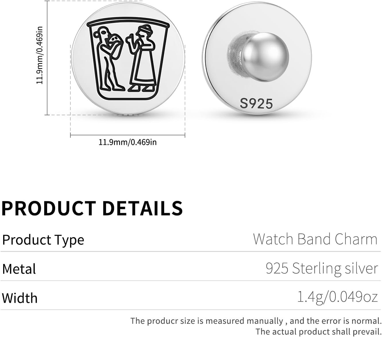 Standard of Ur 925 Sterling Silver Bling Decorative Nail Studs Compatible with Apple Watch Band 45/44/42/41/40/38mm Silicone Bands for iWatch Series Accessories