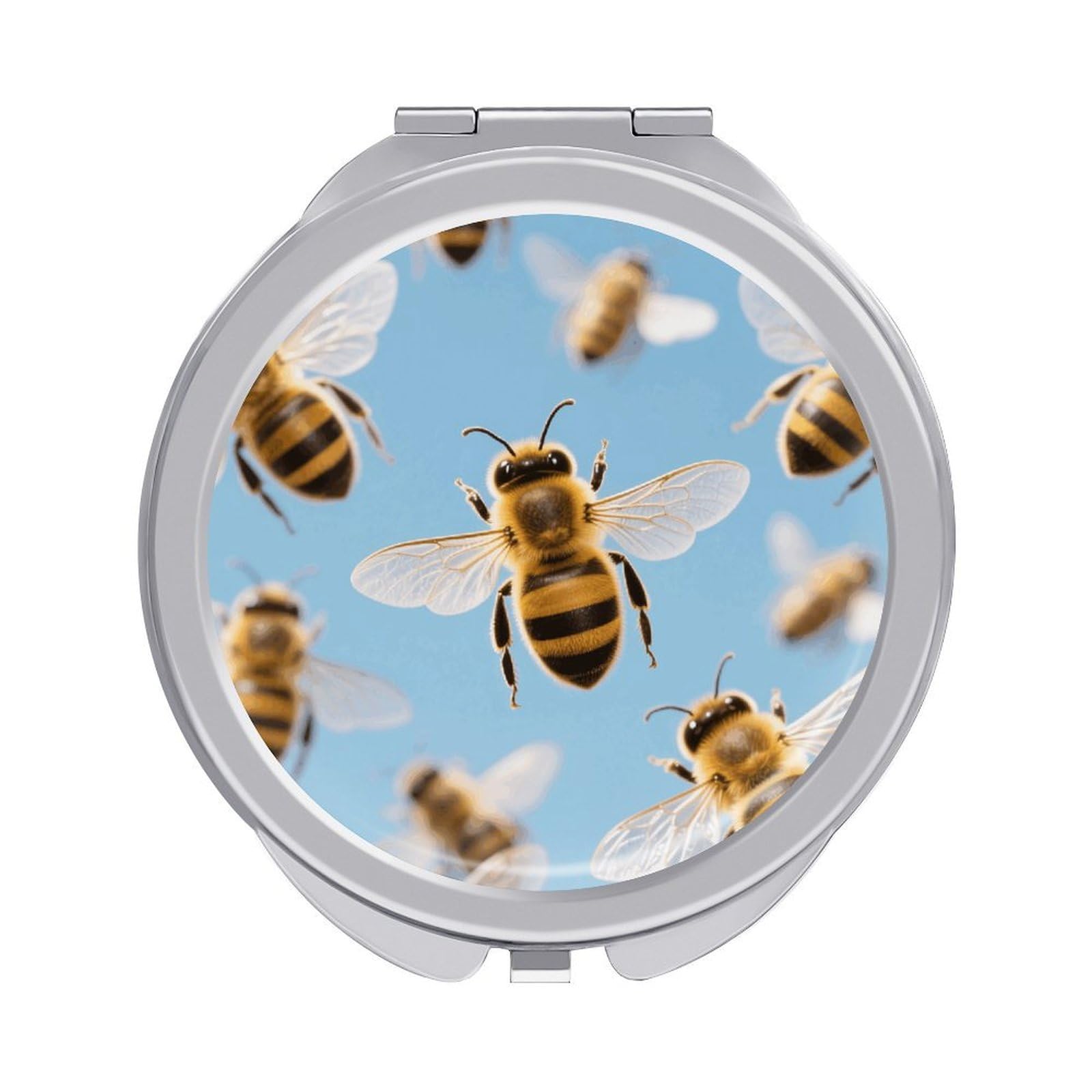 VstaDank Bee Pattern Makeup Mirror Beautiful Compact Makeup Mirror Silver Mirrors Surface Folding Makeups Lightweight Travel Makeups Mirrors for Suitable Handbag and Purses