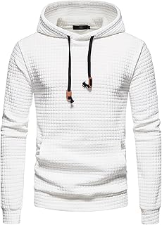 Maiyifu-GJ Men Plaid Jacquard Pullover Hoodies Hipster Lightweight Hooded Sweatshirts Long Sleeve Drawstring Hoodie Outwear (White,X-Large)