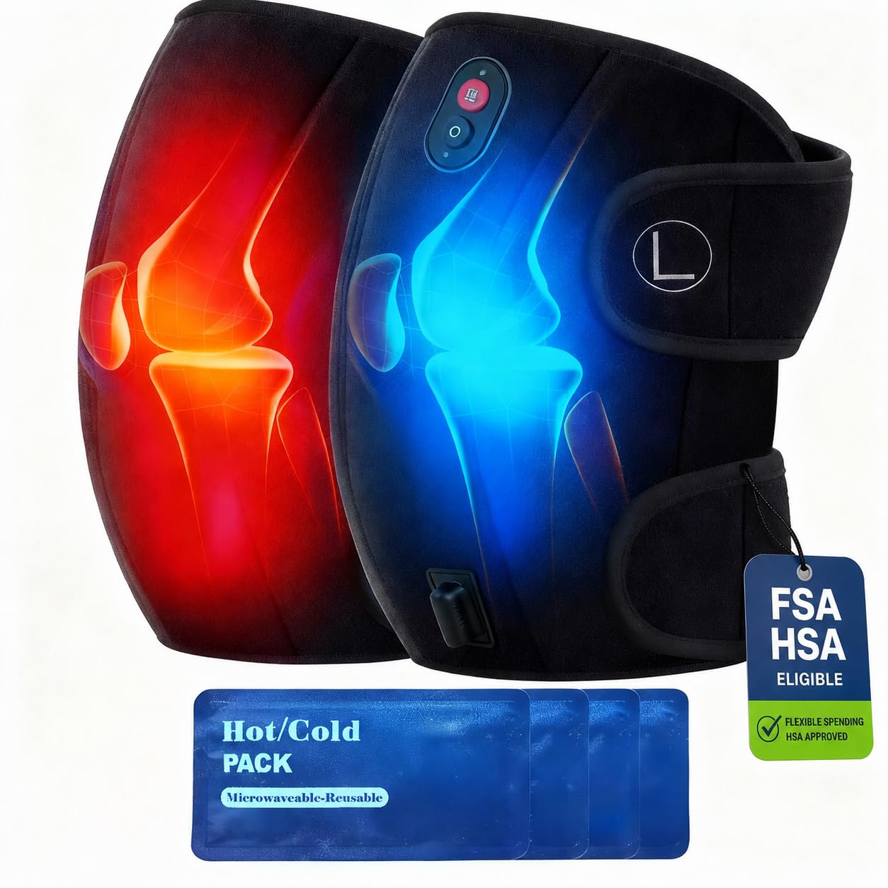 CooCoCo Kniemassagegerät mit Wärme, Vibration Kniemassage mit Heizkissen Therapie für Kniegelenk Schmerzen Arthritis Schmerzlinderung, 3 in 1 Schulter Ellenbogen Knie und Bein Massagegerät, Geschenke