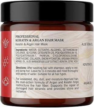 Hair Care with Argan and Horsetail Collagen, Keratin & Plant Extracts, Professional Care for Dry and Damaged Hair (Keratin & Argan Mask 500 ml)