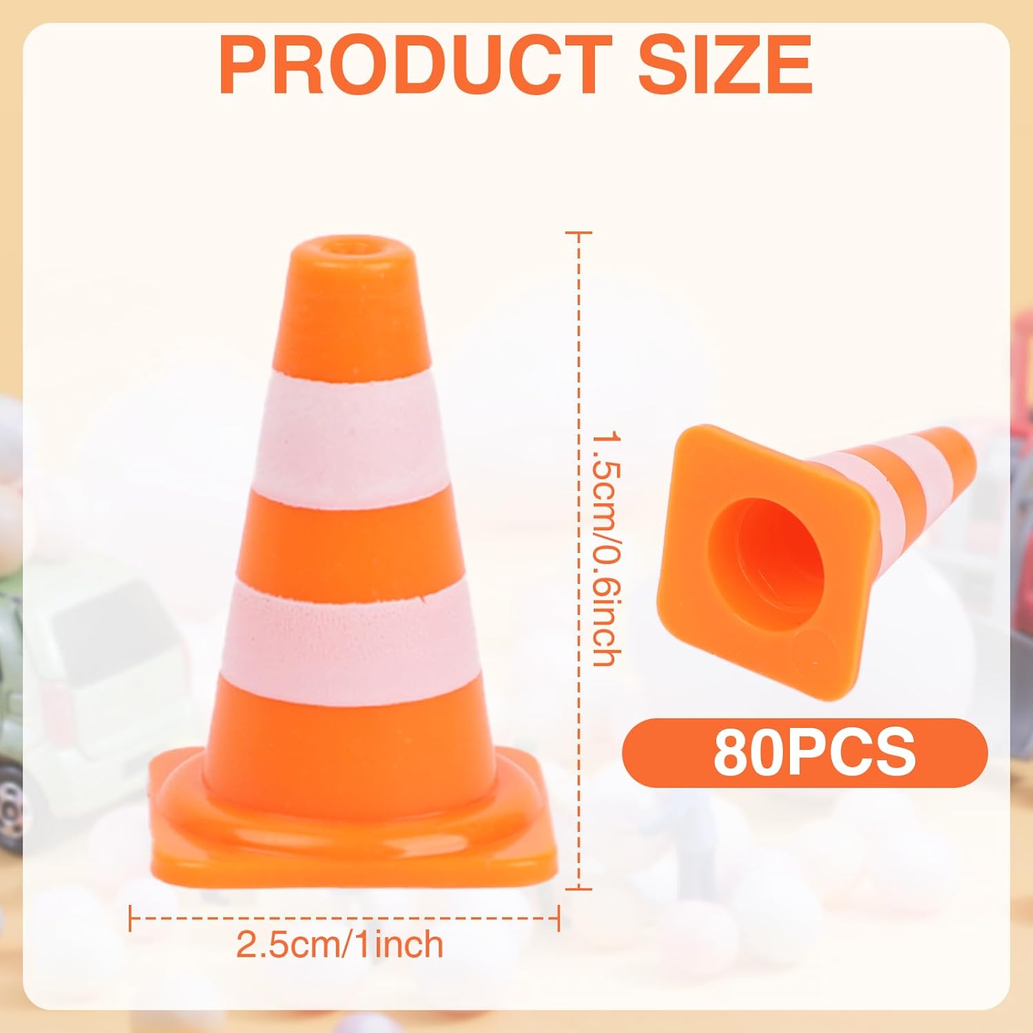 80 Pcs Mini Traffic Cones, 1" Plastic Small Traffic Cones Caution Signs(Orange)