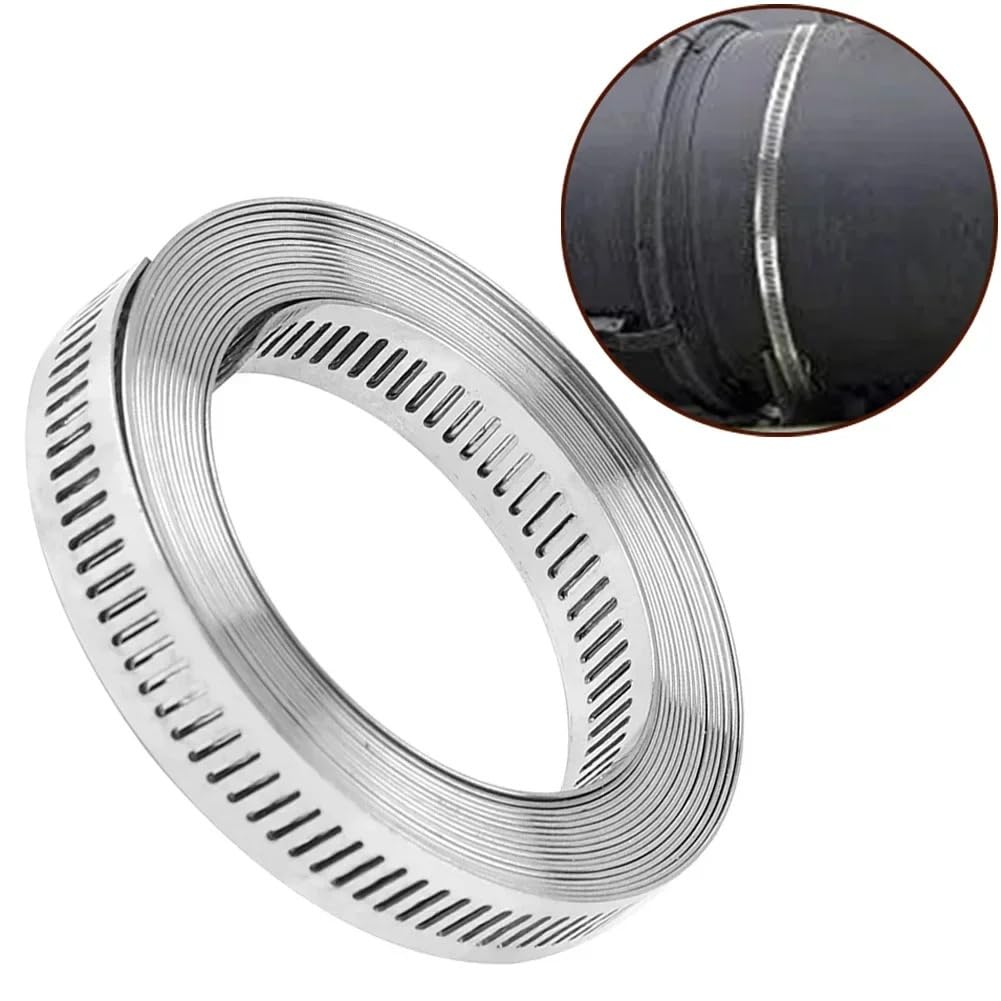 9.8ft Adjustable Large Hose Clamps Worm Gear Stainless Steel Clamp with 6 Fasteners Universal Siliver Engine Clips