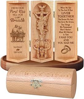 From Our First Kiss Till Our Last Breath - Couple Personalized Wooden Cylinder Sculpture of Jesus Christ, Our Final Journey Together Prayer Sculpture, Christian Appreciate Gift for Husband Wife