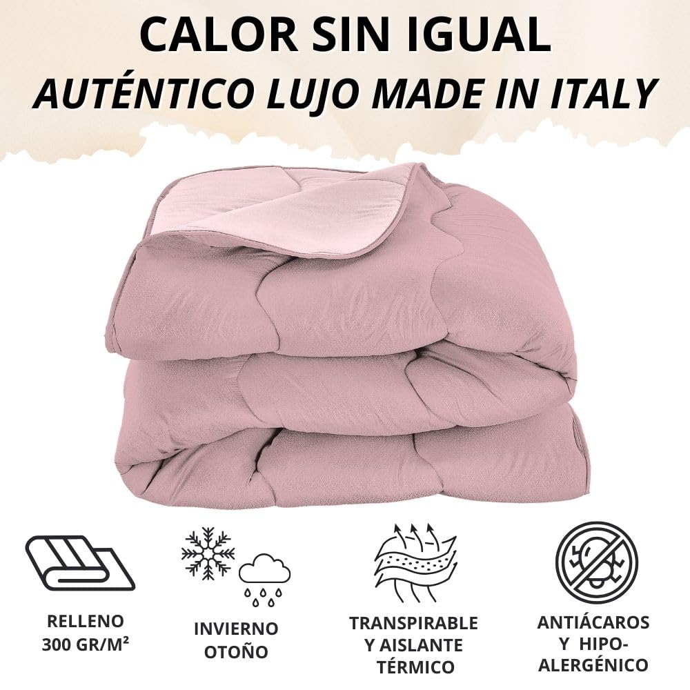 MAXIME MAISON - Colchas Cama 150 Modernas (245x265cm) Colcha de Invierno (300 gr/mq) Coloración Doble Cara, Cubre Cama en Microfibra Suave Made in Italy (Rosa/Rosa Claro) Colcha Cama 180