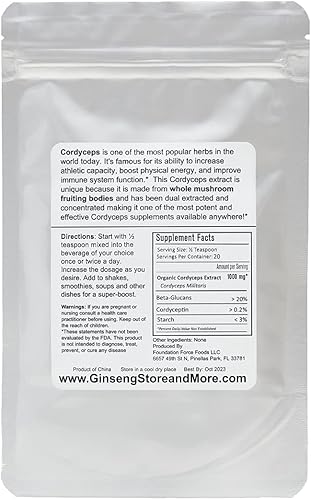 Miniatura 4 de Extracto orgánico de Cordyceps 101 de cuerpos fructíferos de hongos reales Nammex  20% de beta-glucanos extracto dual de alta potencia  Cordyceps