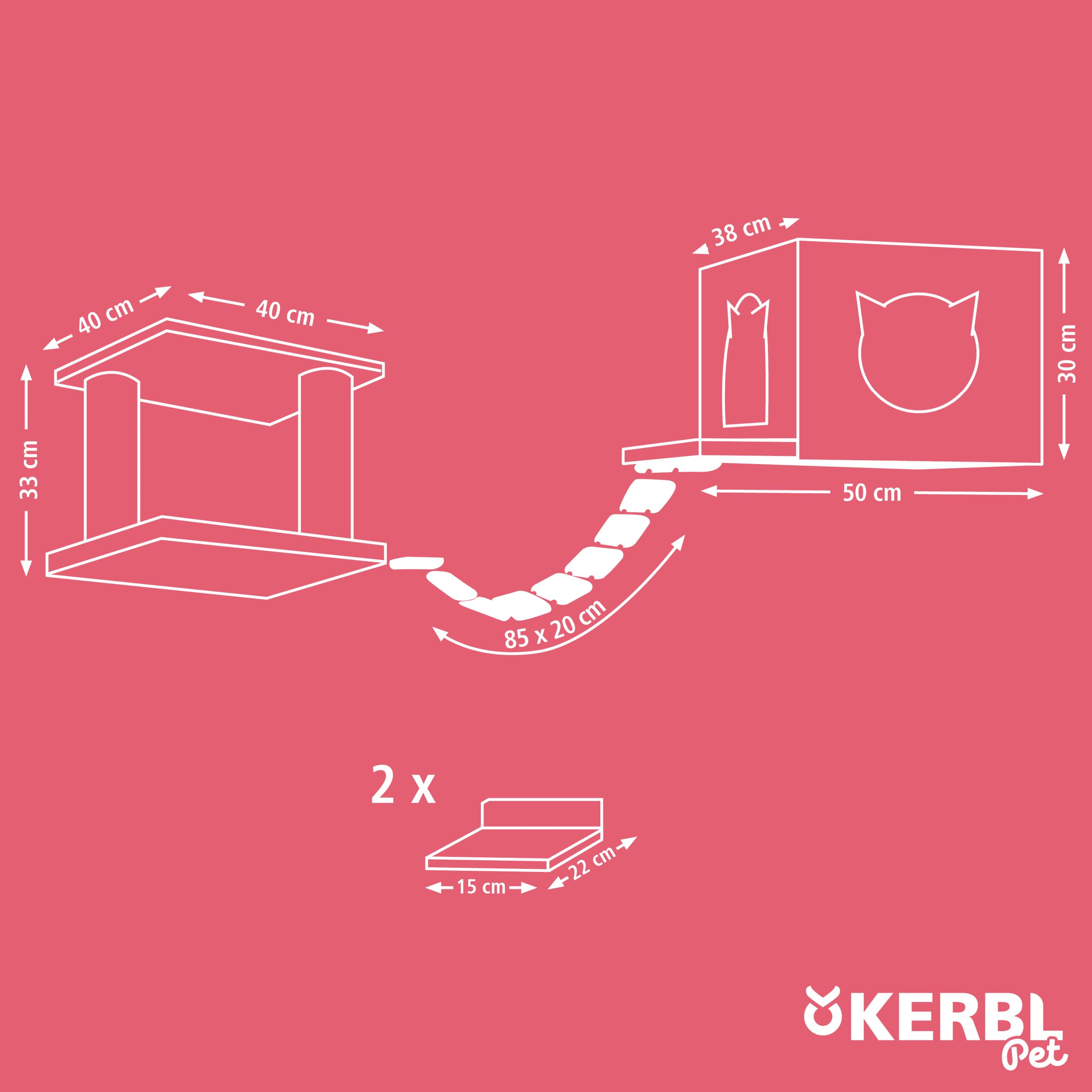 Kerbl Katzenspielplatz Top, Trittbretter Höhle Kissen Hängebrücke Liegefläche, 15x22 cm EU