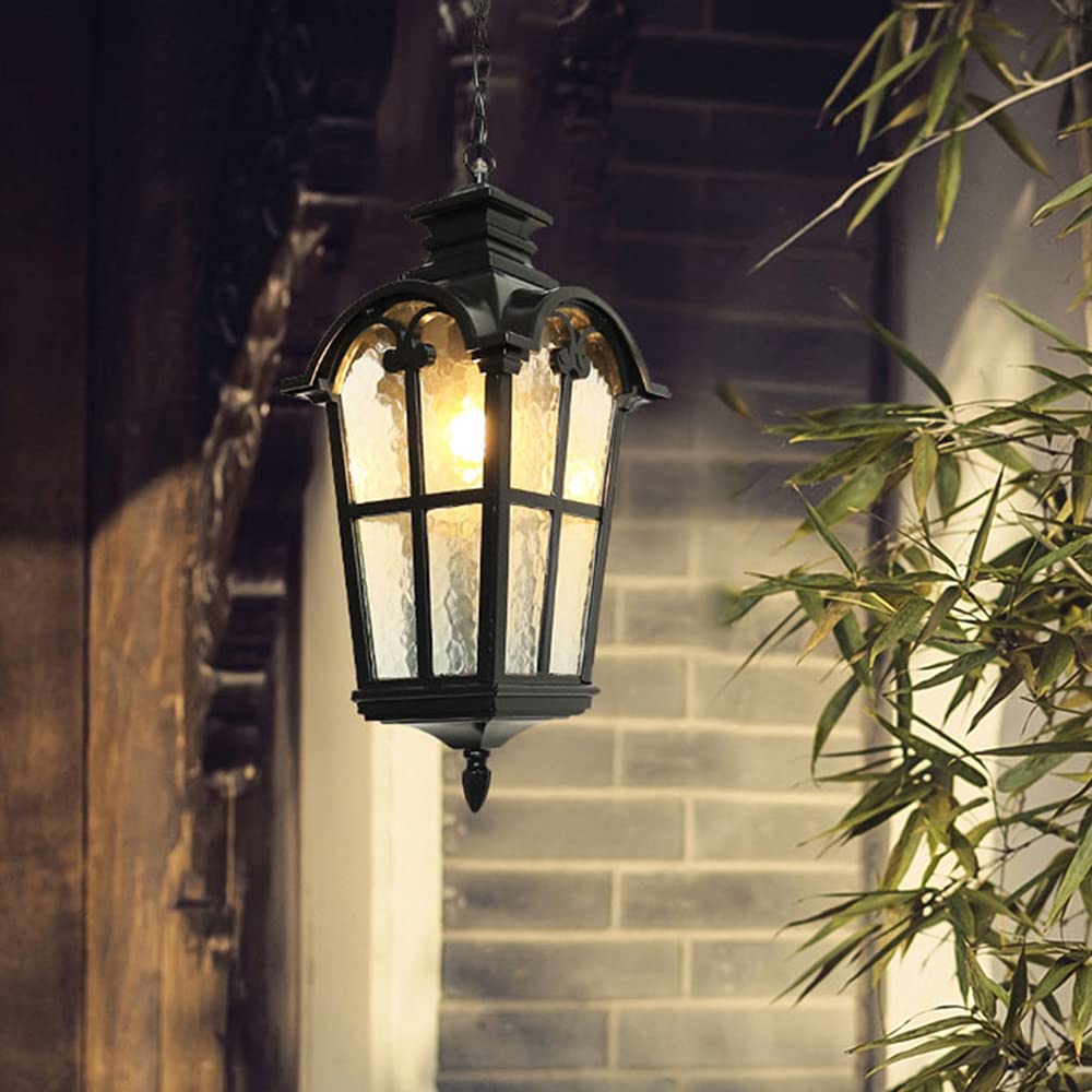 Lámpara colgante de exterior rústica en antigüedad, con cadenas de metal luces de techo de suspensión,E27 230V lámpara de techo iluminación de patio jardín porche corredor villa Gazebo luz 16 * 34 Cm