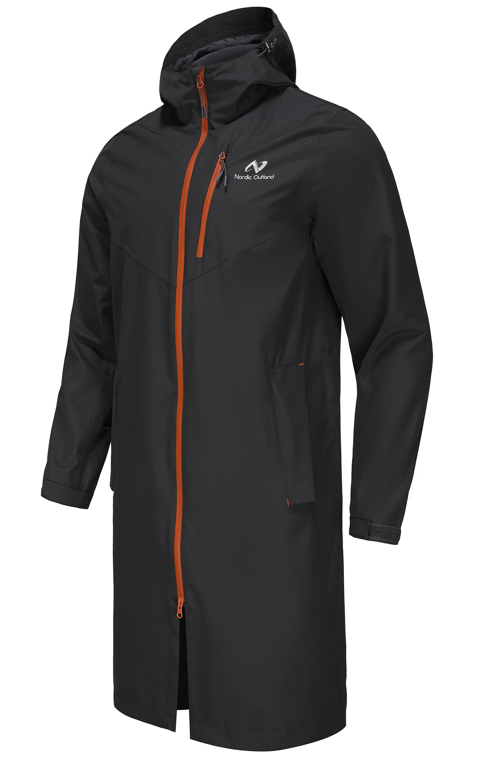 NORDIC OUTLANDRain Jacket Men,Waterproof Breathable Long Raincoat with Hood Mesh Lining,Windbreaker for outdoor activities