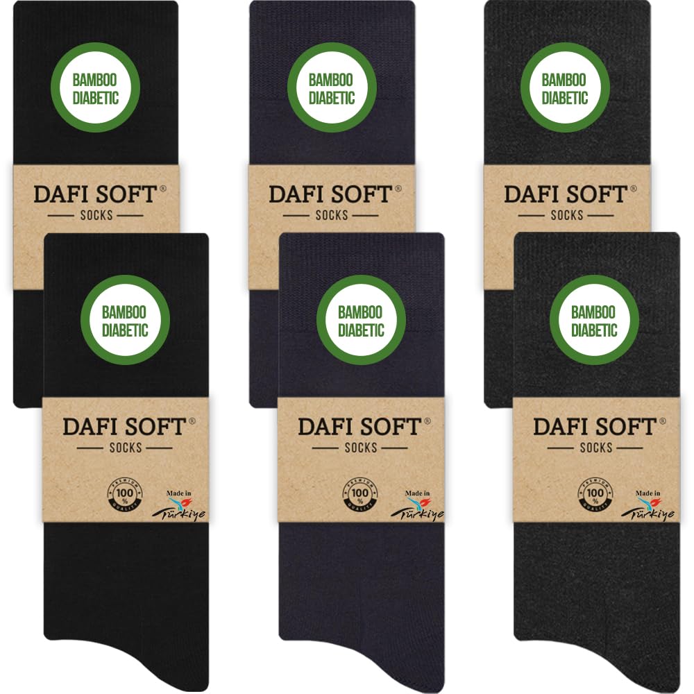 Dafi Soft Men's 2X Black 2X Anthracite 2X Navy 6 Pairs Bamboo Diabetic Socks, Soft Top, Made In Turkey (Uk 6-8, 6X Black/Navy/Anthracite)