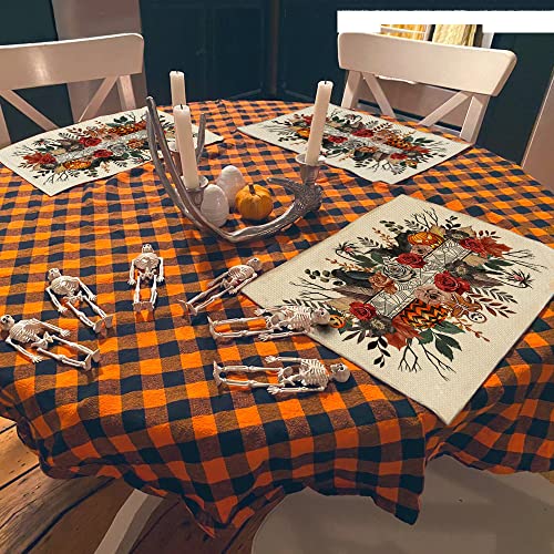 Arkeny Halloween Pumpkin Flower Spider Web Bat Placemats 12X18 Inches Set Of 4,Seasonal Farmhouse Indoor Kitchen Dining Table Decorations For Home Party Ap164-18 #TOP1