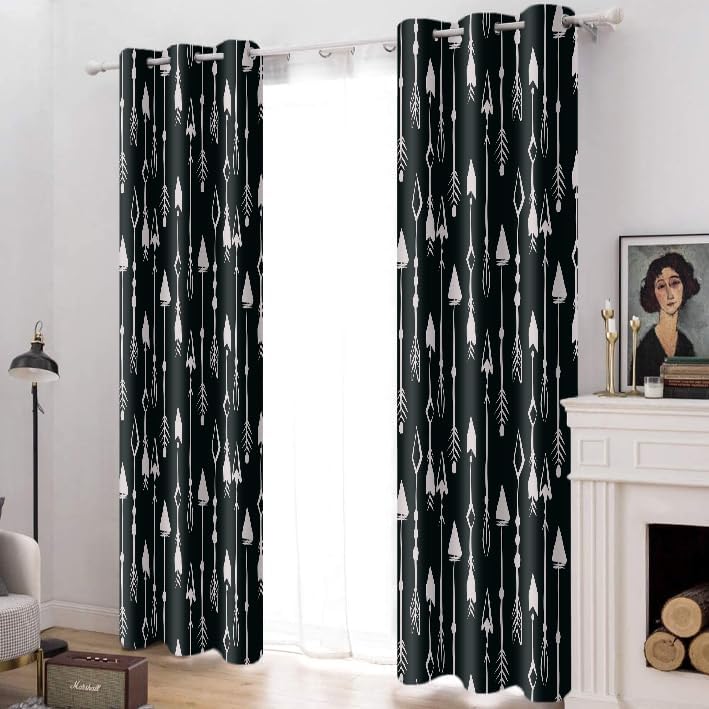 Miniatura 3 de Arrow Western - Cortinas opacas bohemias con diseño tribal en blanco y negro, flechas de plumas, arte geométrico moderno, cortinas rústicas de