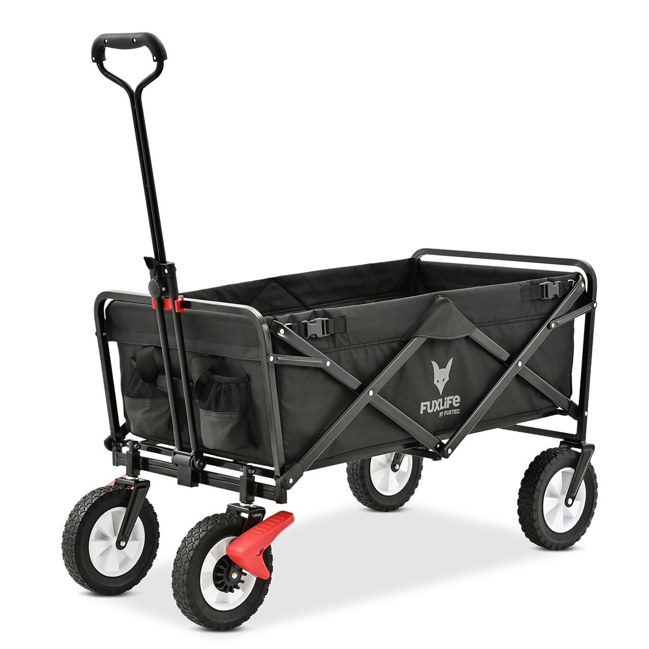 FUXTEC Carrello pieghevole CT100 - Bollerwagen con tetto removibile - per bambini 3-6 anni - Portata fino a 75kg - Ruote larghe per ogni terreno - Sacca posteriore fissa - Tessuto lavabile