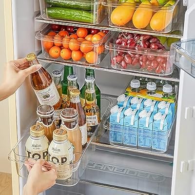 MineSign 2Pack Roll Out Fridge Caddy Bins Pull Out Drawer with Wheels Refrigerator Organizer Bins with Handles Divided Fruit Caddy for Fridge Pantry Cabinet Storage Cans Drinks