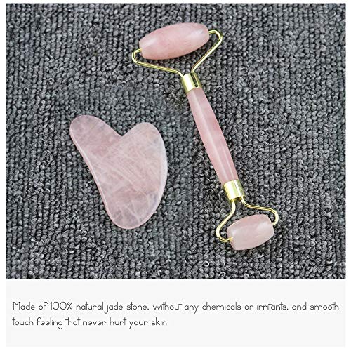 Andoer Conjunto de Rolo de Quartzo Rosa Massageador Facial Jade Natural Massagem de Emagrecimento Fa