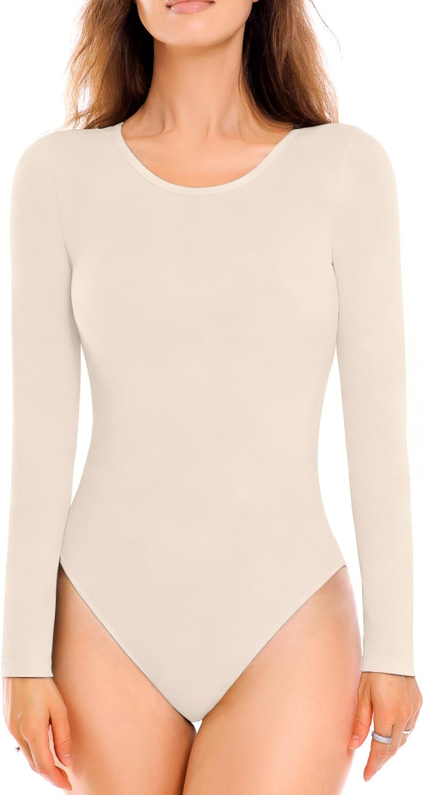 Crew Neck Long Sleeve Bodysuit for Women Soft Stretchy Basic Shirts Bodysuits Tops