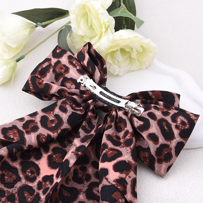 Lazo para cabello rosa con estampado de leopardo grande, clip francés de satín sedoso para mujeres, lazo con borla y cinta para el cabello con cola larga, clips para cabello para mujeres y niñas, regalo para San Valentín y cumpleaños miniatura 7