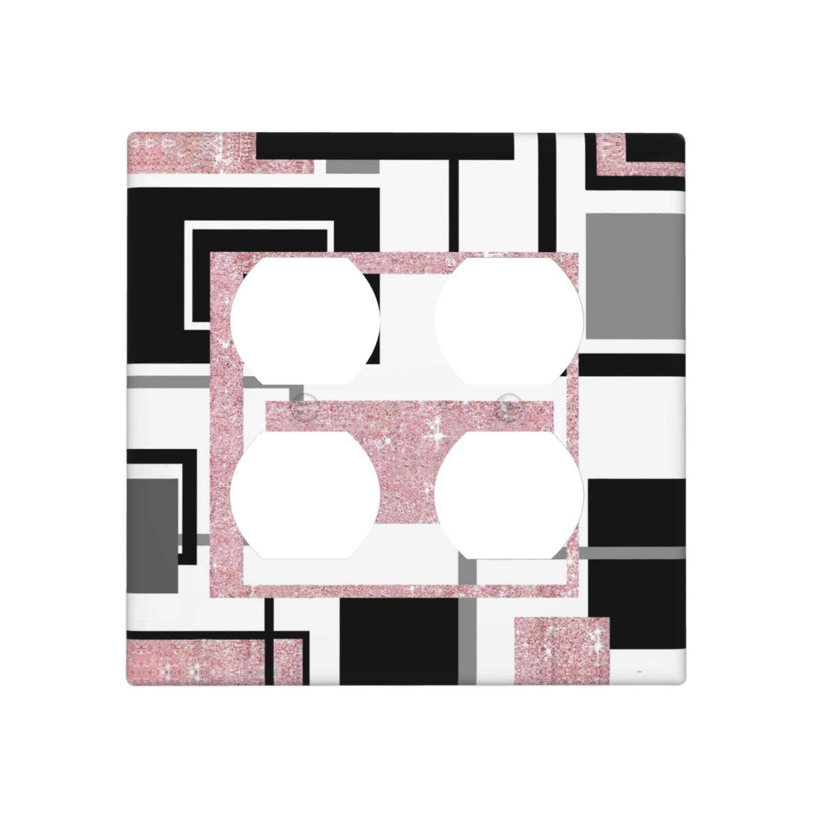 Glitter Pink Grey W hite Geomtric 2 Gang 2 Duplex Combination Light Switch Cover Decorative Combo Dual Device Receptacle Switch Face Wall Plate