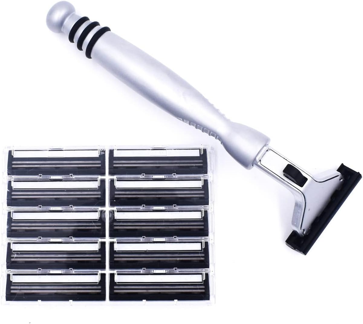 All Metal Heavyweight Chrome Atra Compatible Twin Blade Razor,compatible with Gillette Atra, Vector and Contour Razors & 10 Personna Pivot Plus Blade