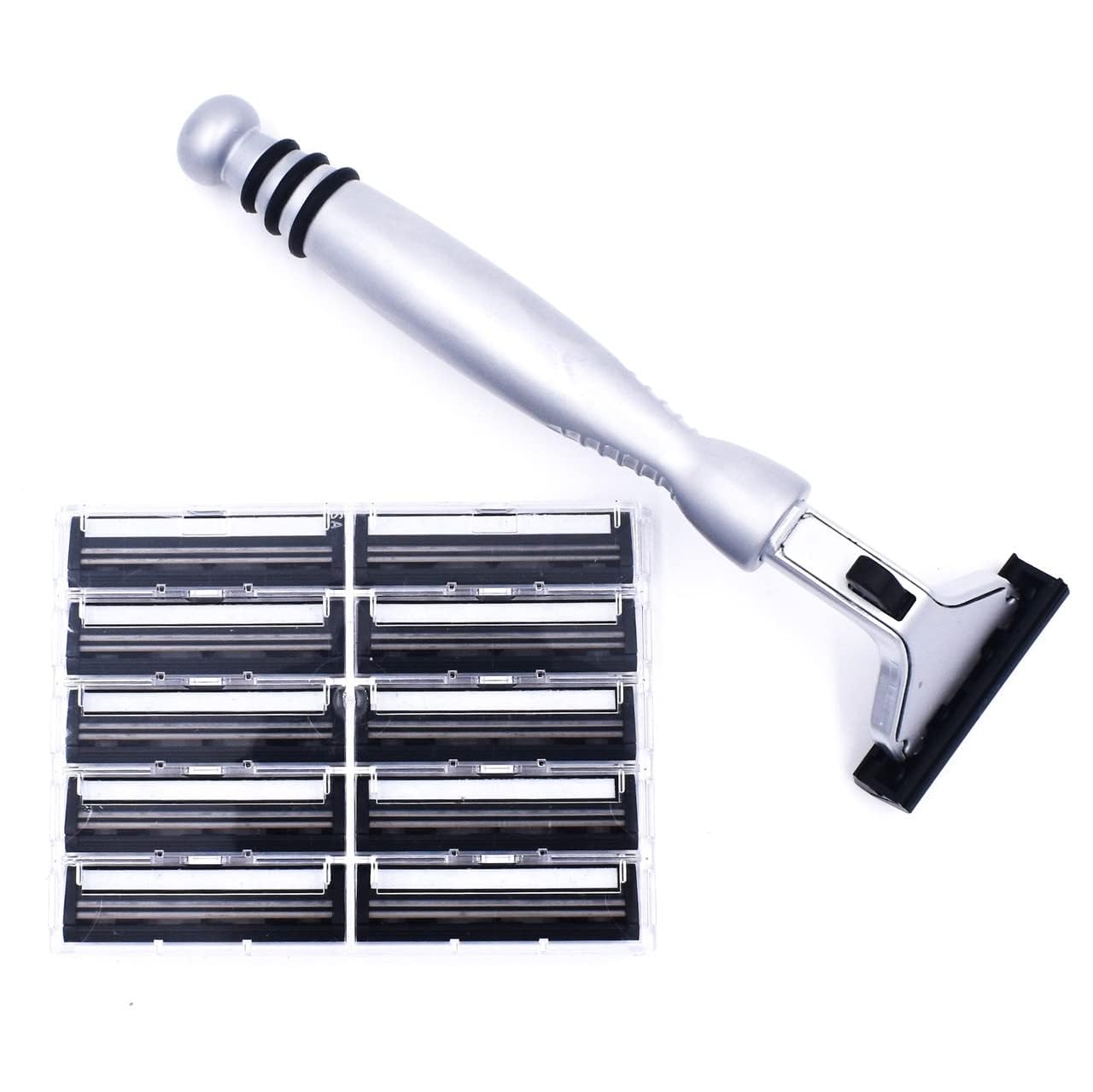 Taconic Shave Taconic All‑Metal Heavyweight Chrome Razor – Gillette® Atra-Compatible Twin Blade Handle with 10 Pivot Plus Personna Blades, Ergonomic Grip, Durable Design 3 oz
