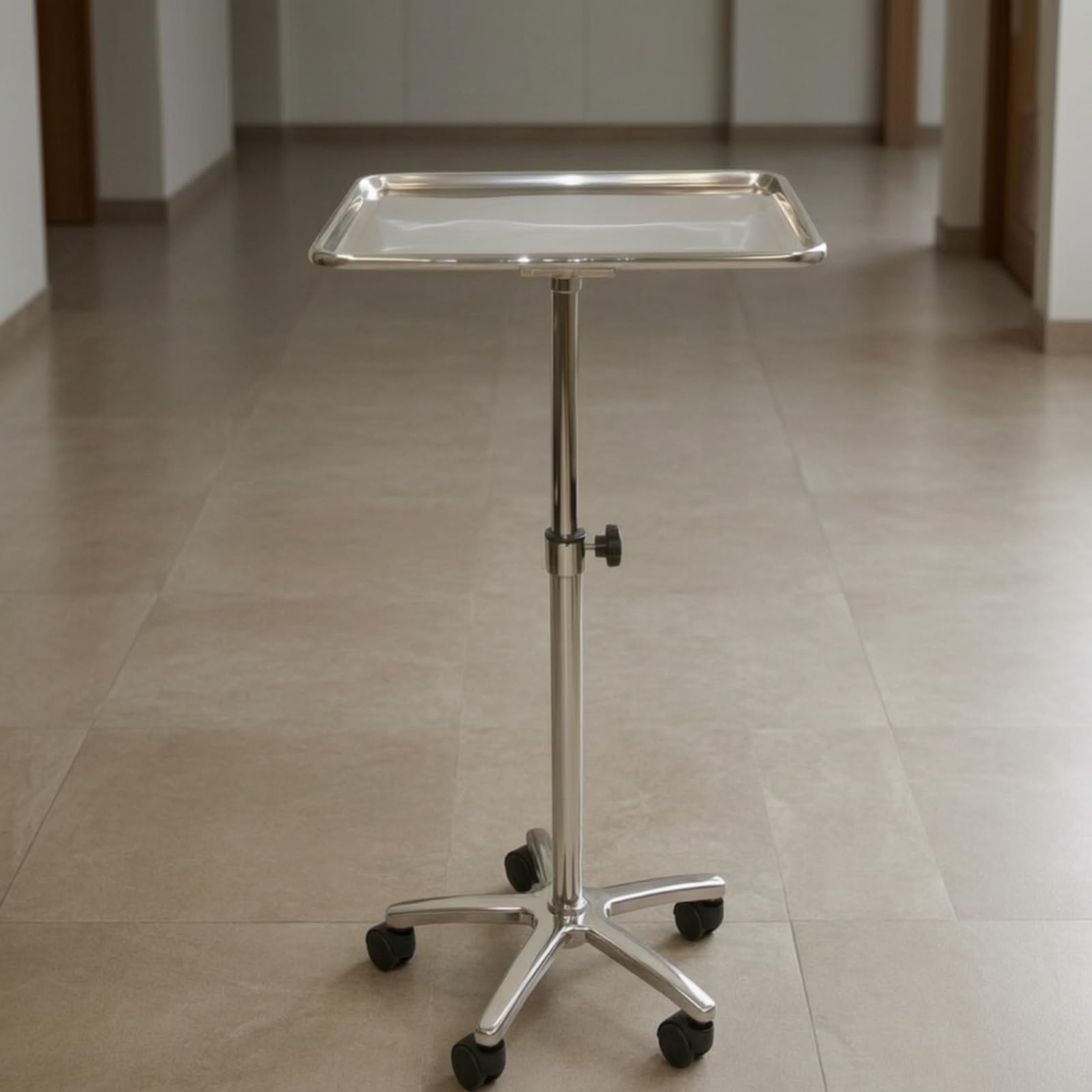 harayaa Carrello in Acciaio Inox Carrello da Studio Tavolo Ruote Colonna con Altezza Regolabile Vassoio con Bordi Anticaduta Adatto per Ambulatori Centri Benessere Saloni Laboratori Uffici