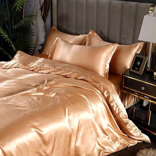 Vista 180 de Feelyou Juego de ropa de cama de satén similar a la seda, tamaño Queen, juego de funda de edredón sedosa rosa de lujo, funda de edredón suave, Multi
