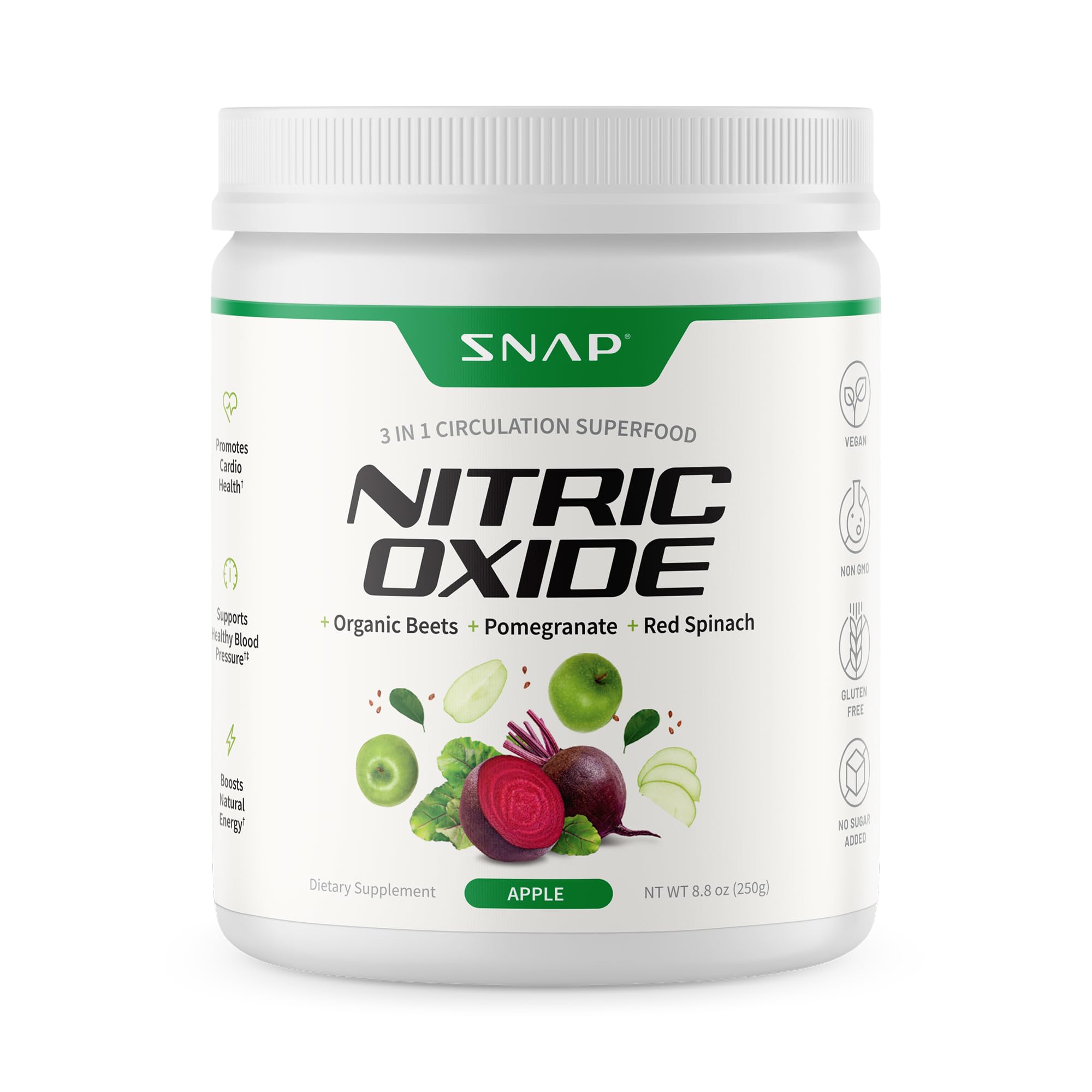Snap Supplements - Organic Nitric Oxide Booster Beet Root Powder | Supports Blood Pressure, Heart Health, Natural Energy | Circulation Superfood | 30 Servings | Apple