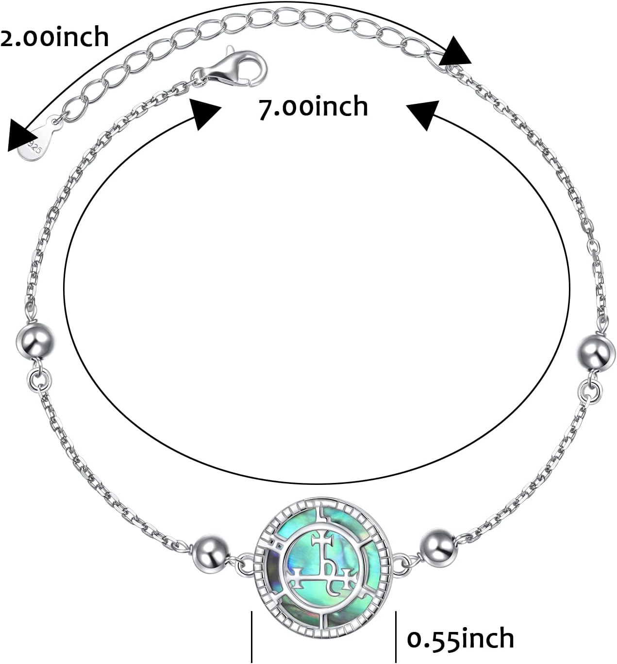 DAOCHONG Sigil of Lilith Abalone Shell Bead Chain Bracelet, 925 Sterling Silver, 7+2 inches - Image 5