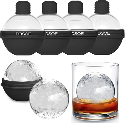 Moldes de silicona para bolas de hielo para whisky, juego de 4 fabricantes redondos con tapas para cócteles, bourbon y bebidas