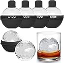 Silicone Ice Ball Molds for Whiskey - Set of 4 Round Makers with Lids for Cocktails, Bourbon, and Drinks