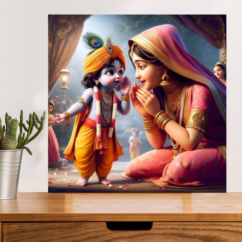 Image of British Terminal Cute little Bal Gopal Baby God Krishna| Kanha Ji | Laddu Lord Makhan Chor Painting Religious Poster for Pregnant Women for wall (matt thin vinyl,sticker,multicolor,unframed)| bj24