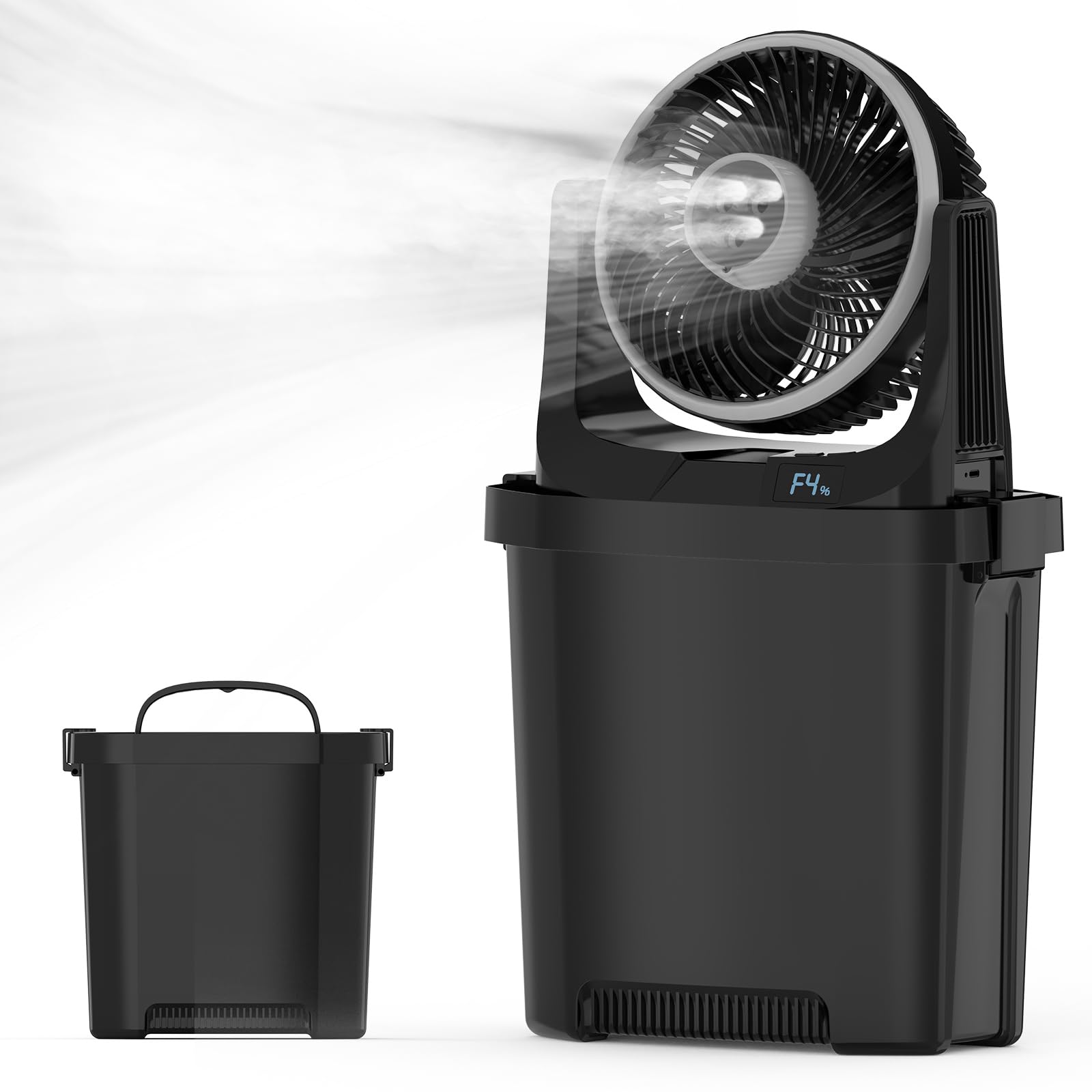 EasyAcc Misting Fan Portable with 7L Bucket, Outdoor Camping Fan 20000mAh Battery 116Hrs, 90°Oscillating,3 Spray Mister,Remote Control,Stepless Speed Camping fan for Patios Car Out image 2