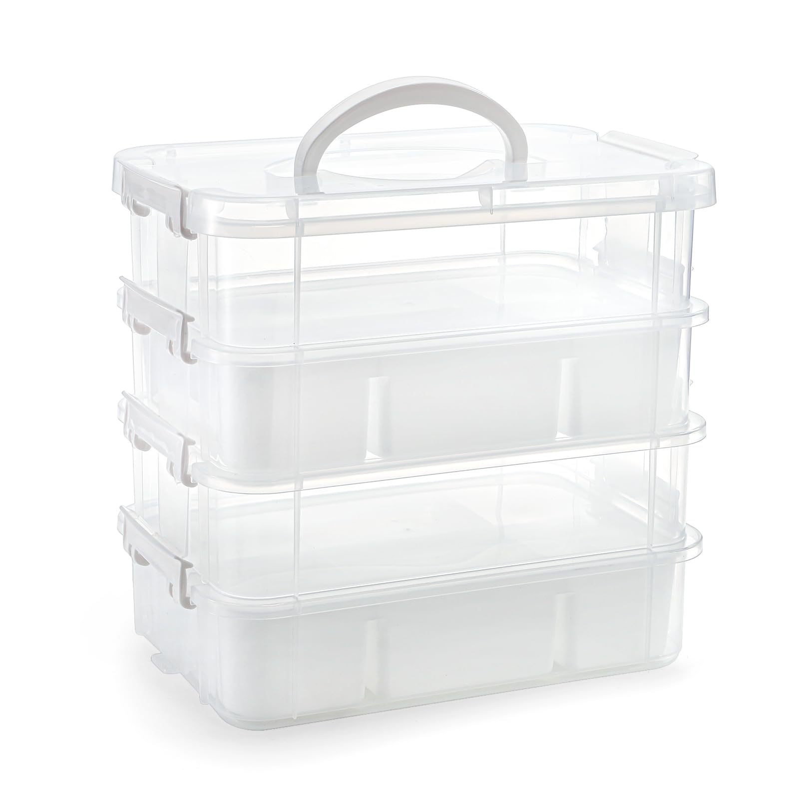 Bacs de rangement transparents 4 niveaux et boîte de rangement empilable plastique avec couvercle