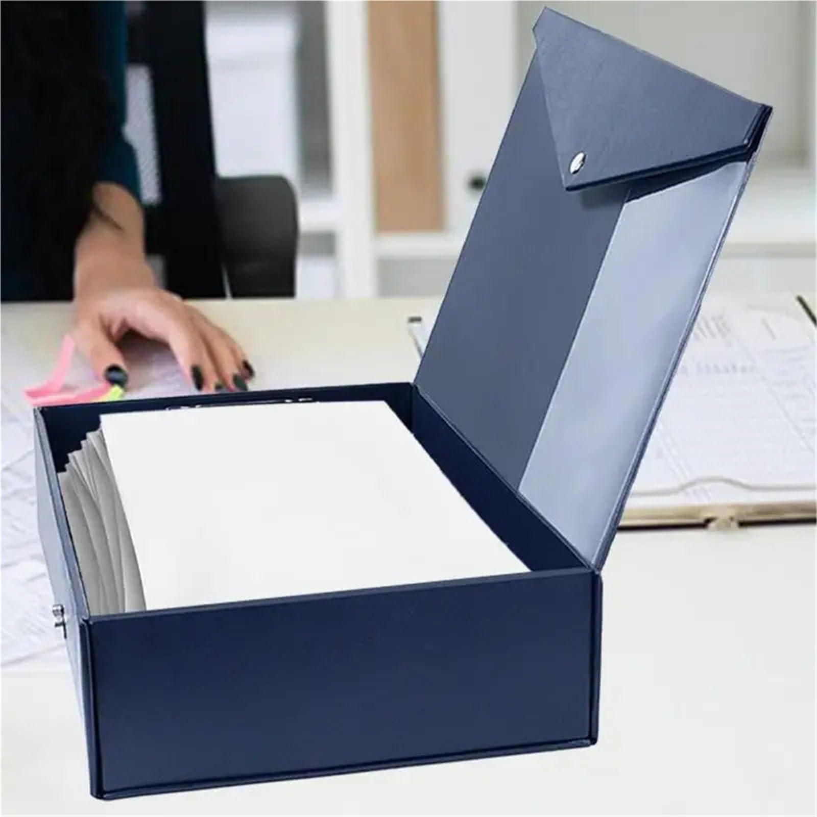 Cartella In Scatola Scatole for file A4 Scatola for documenti in cartone Design con coperchio integrato impermeabile Raccoglitore for file Scatole for file Per L'Archiviazione Dei Documenti(Dark blue)