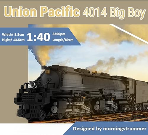 Miniatura 3 de AMOC Technic 1/40 4014 - Kit de construcción de tren de vapor Big Boy, serie Locomotora de vapor, juego de bloques de construcción compatible con