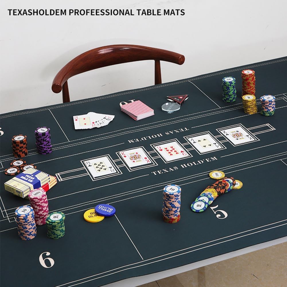 Professional Poker Mat Portable Poker Table Layout 10 Players Texas Hold'em Poker Rubber Mat with Carrying Bag, Folding Poker Table Top Layout for Poker Games, Blackjack, Casino
