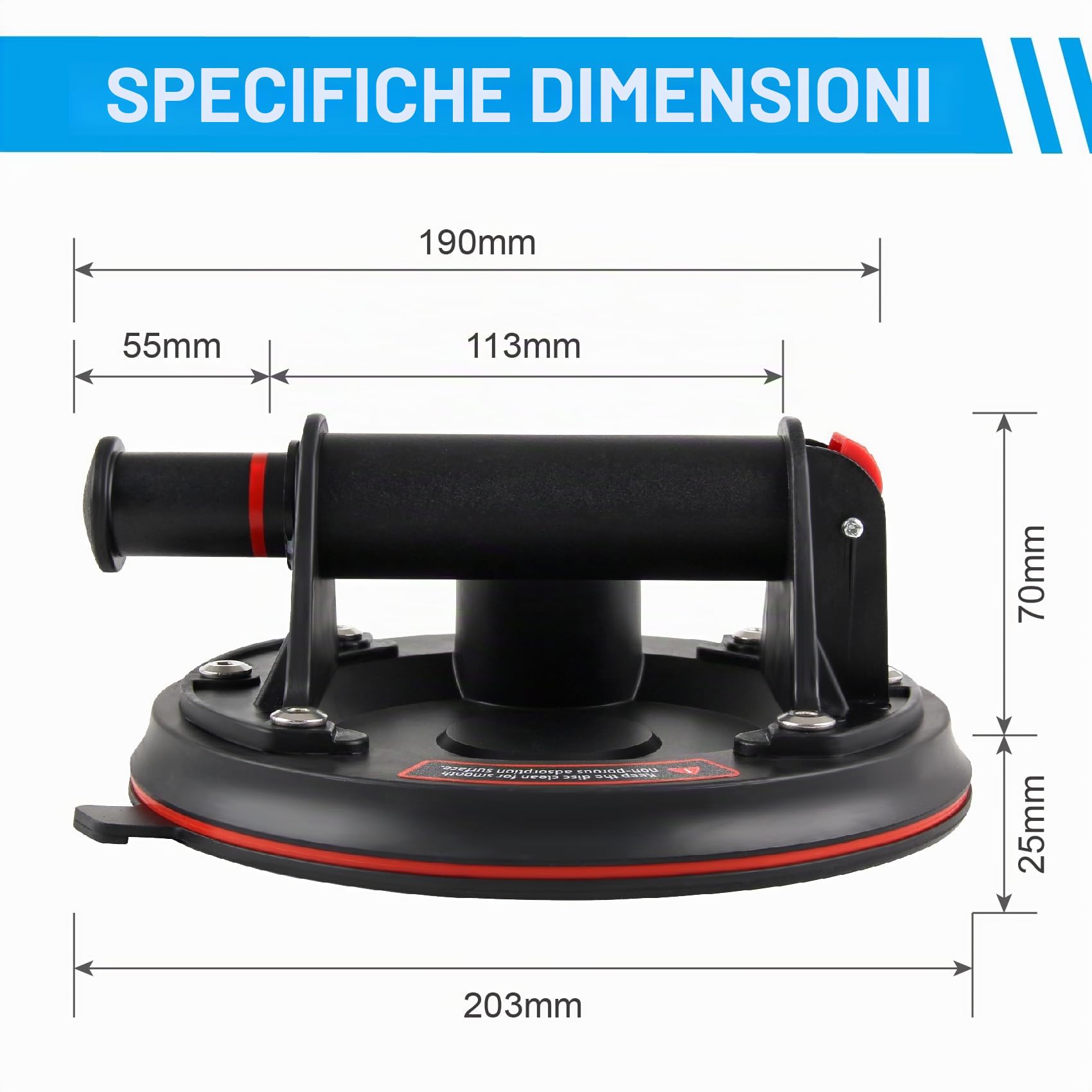 DOCAS 2x 8" Vuoto Ventose Sollevator con barometro, Pesante di Vetro Ventosa per Sollevamento con Capacità di Sollevamento di 200kg per Vetro per Parabrezza per Auto,Marmo,Vetro