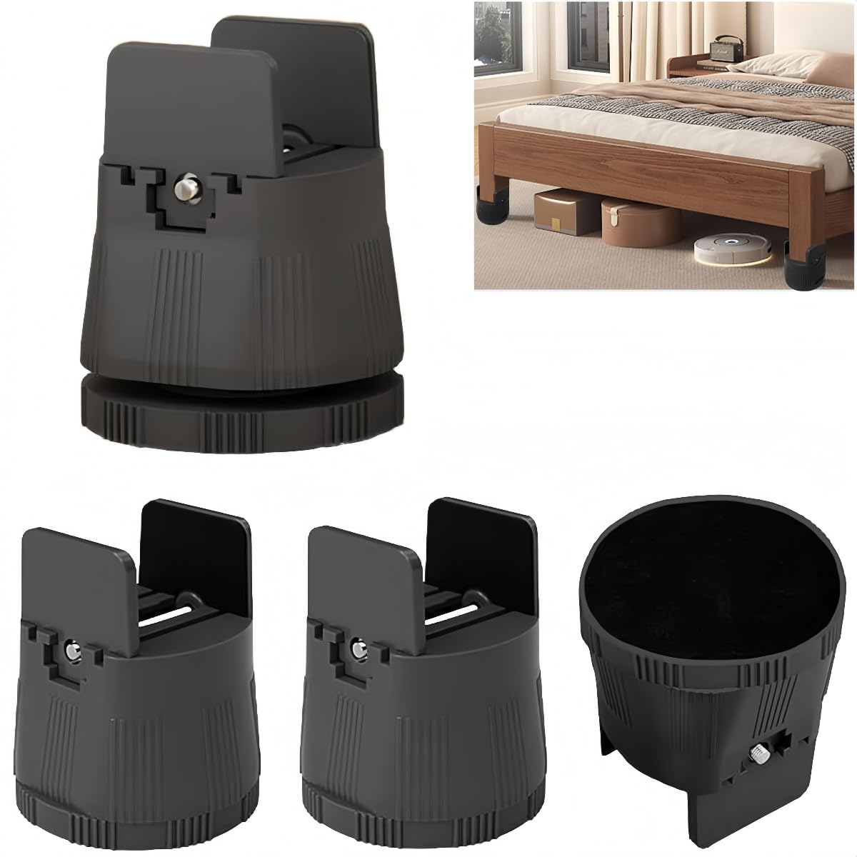 XWHLXY Adjustable Bed Risers,Height 2.36-3.15 Inch,4Pcs,Black