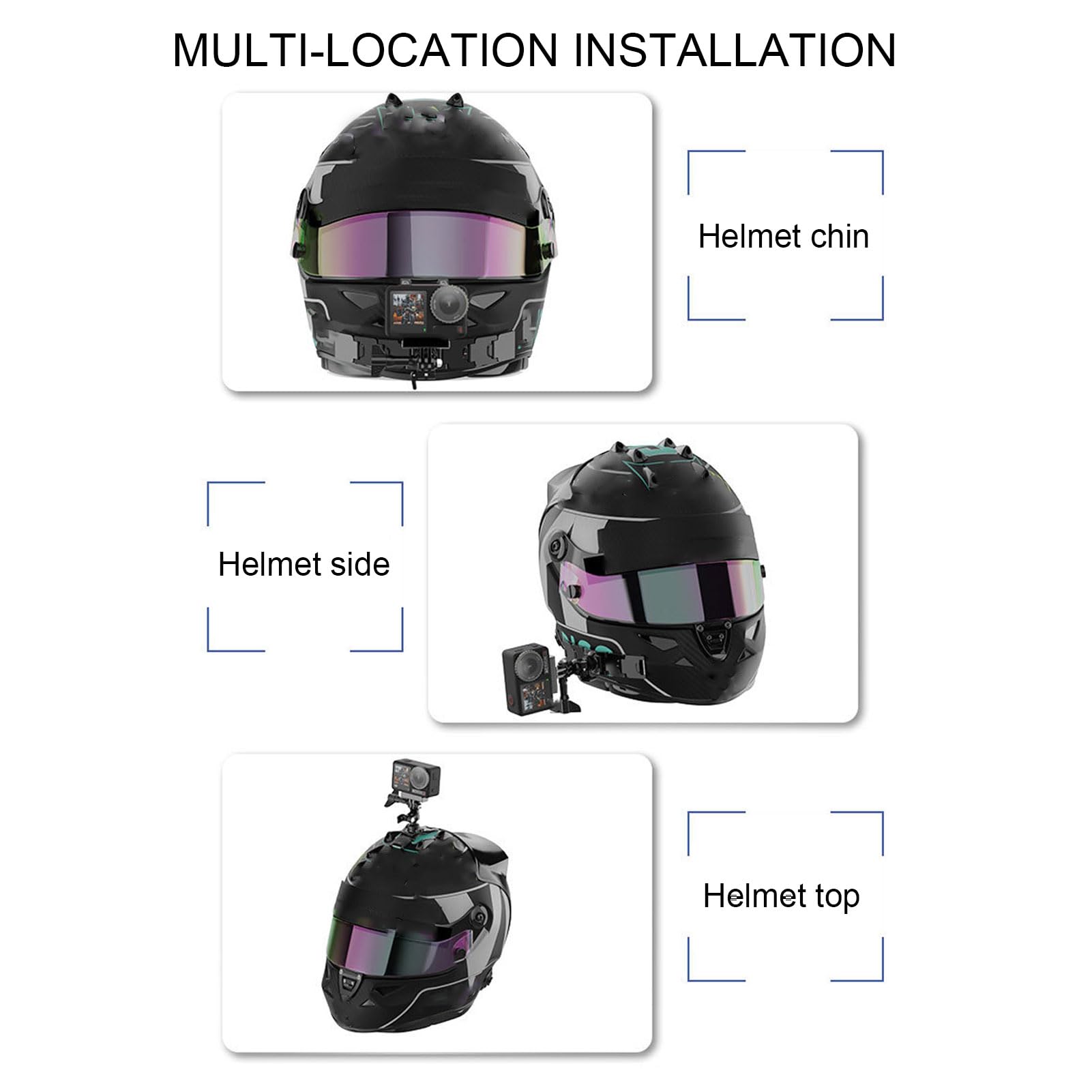 Akozon Soporte para Barbilla para Casco de Motocicleta, para Cámara de Acción, 3 Secciones, Adhesivo de Doble Cara Desmontable, Rotación de 360 ​​Grados, Soporte para Montaje en