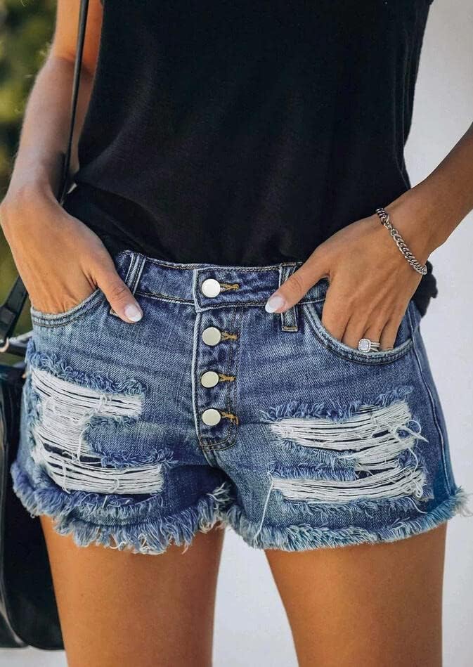 レディース ミッドライズ ほつれ加工 ダメージ加工 カットオフ ロールヘム カジュアル デニム ジーンズ ショーツ