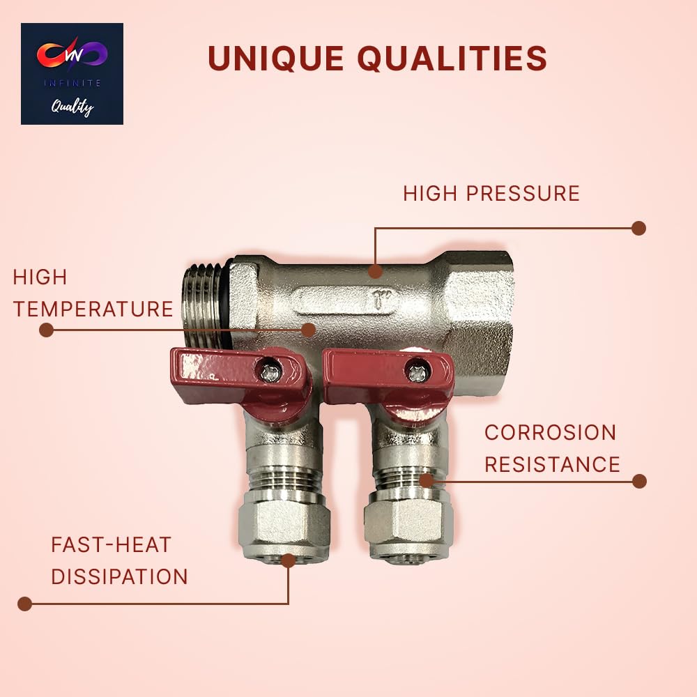 Collettori PEX idraulici da 3/4" con valvole a sfera Pex da 1/2", collettore di calore radiante, collettori per riscaldamento a pavimento per tubi PEX, maniglie blu (6 anelli blu)