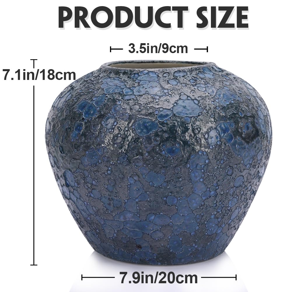Amazon.co.jp: 素朴なブルーセラミック花瓶、ホームデコレーション用