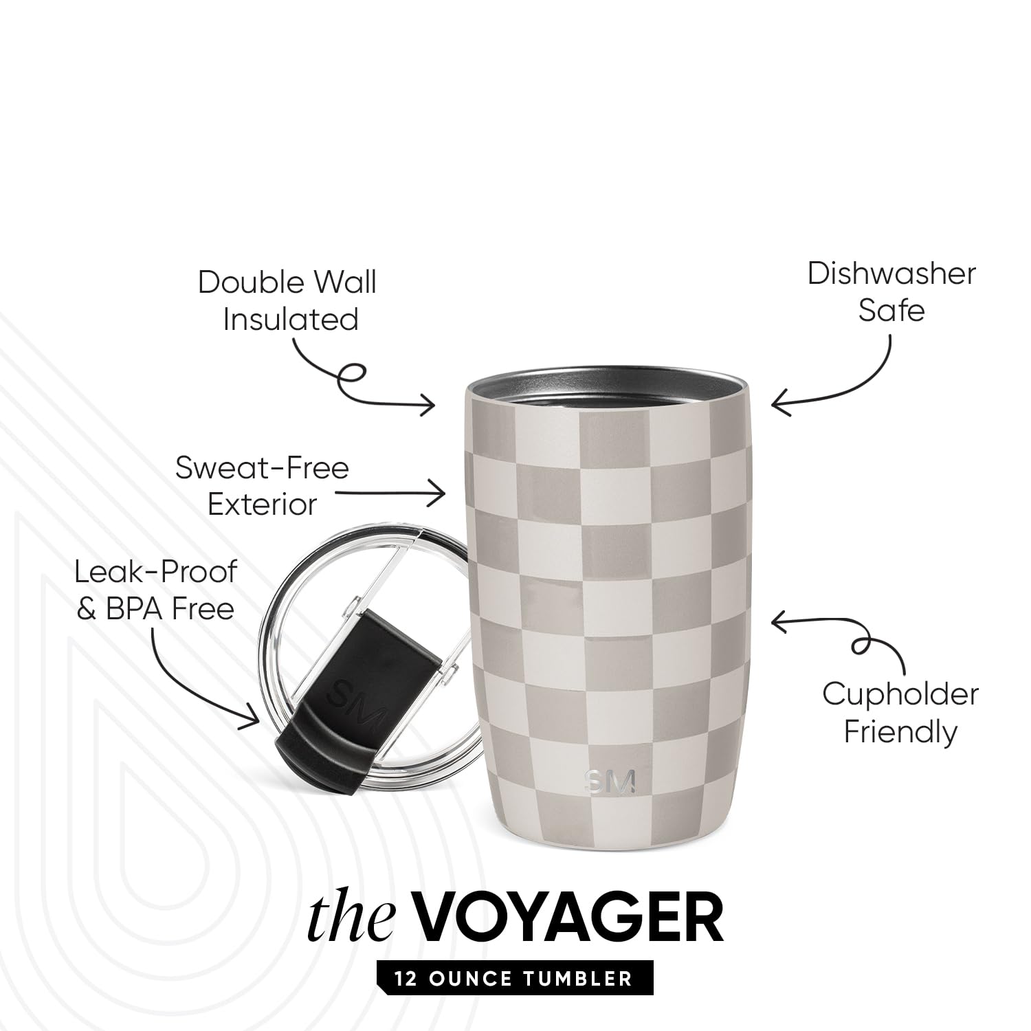 Simple Modern Travel Coffee Mug Tumbler with Flip Lid, Pattern: Checkmate, 350ml - Image 2